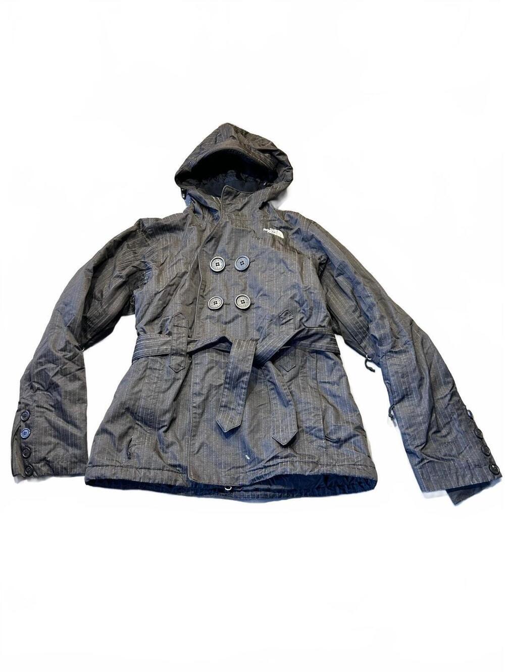The North Face Women's Hooded Puffer Jacket with Belt in Gray Stripe